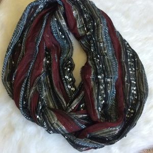 Red, Black, and Silver Sparkle Fringe Scarf